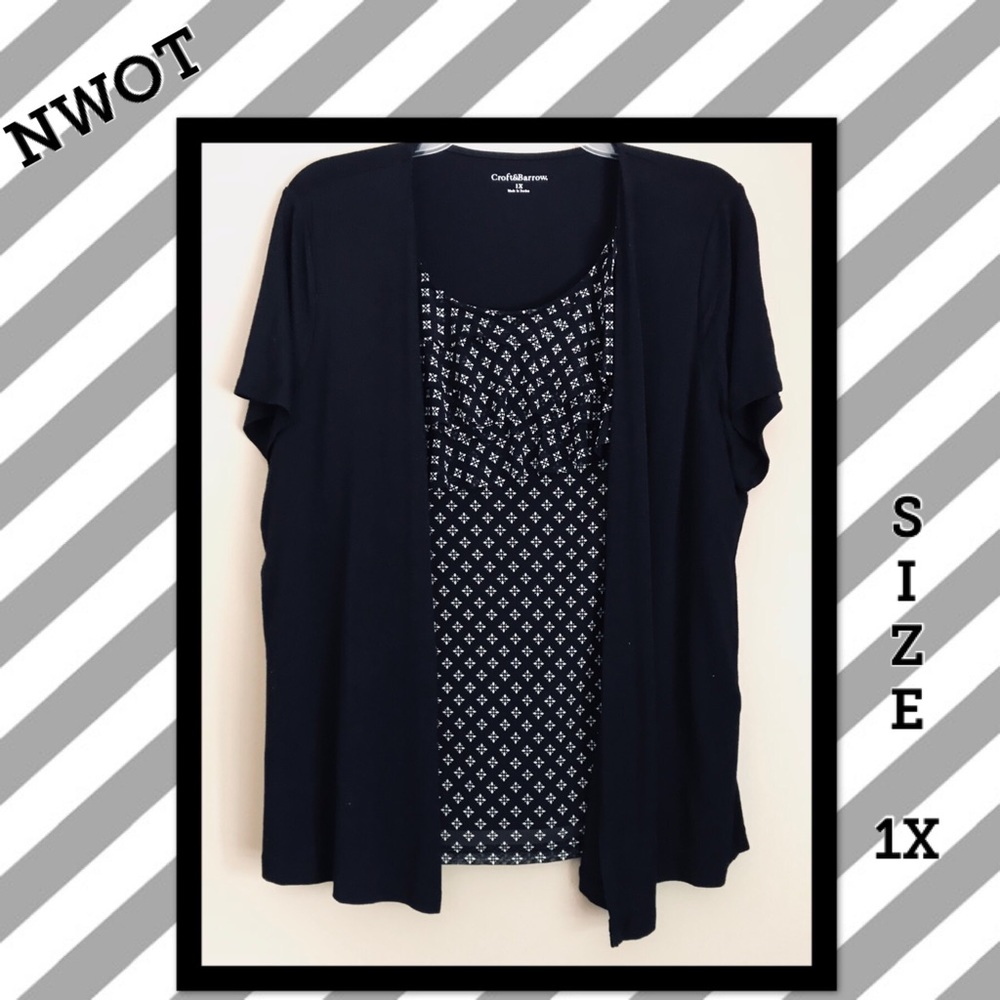 Black/white ruffled shirt with attached smock